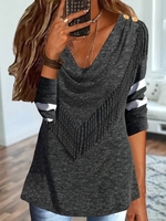 Women Casual Color Block Winter Micro-Elasticity Daily Long sleeve Mid-long H-Line Buckle Tops