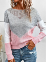 Women Casual Color Block Winter Micro-Elasticity Loose Long sleeve Crew Neck Regular H-Line Sweater