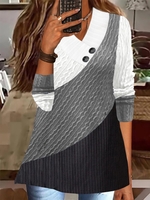 Women Casual Color Block Winter Polyester Daily Loose Standard H-Line Buckle Sweatshirts