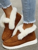 Women Casual Color Block Winter Split Joint Flat Heel Round Toe Faux Suede Slip On Warmth Boots