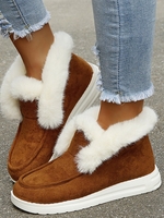 Women Casual Color Block Winter Split Joint Flat Heel Round Toe Faux Suede Slip On Warmth Boots