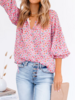 Women Casual Disty Floral Spring/Fall V neck No Elasticity Loose Long Sleeve Regular H-Line Shirts