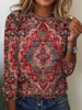 Women Casual Ethnic Spring/Fall Polyester Daily Crew Neck H-Line Regular RE T-shirts