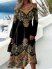 Women Casual Ethnic Spring/Fall Polyester Micro-Elasticity Daily Maxi Long Sleeve Regular Dresses