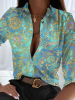 Women Casual Ethnic Spring/Fall Polyester Micro-Elasticity Daily Regular H-Line Regular Blouses