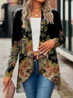 Women Casual Ethnic Spring/Fall Polyester Natural Long Sleeve Mid-long H-Line Medium Elasticity Kimonos