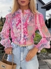 Women Casual Ethnic Spring/Fall Stand Collar Loose Long Sleeve Regular H-Line Regular Blouses