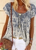Women Casual Ethnic Summer Daily Loose Cap sleeve Crew Neck Regular CR Shirts