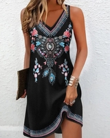 Women Casual Ethnic Summer No Elasticity Daily Loose Jersey H-Line Regular Dresses