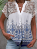 Women Casual Ethnic Summer No Elasticity Daily Loose Lace Short Sleeve Regular Blouses