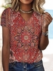 Women Casual Ethnic Summer No Elasticity Jersey Short sleeve Regular H-Line Regular T-shirts