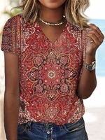 Women Casual Ethnic Summer No Elasticity Jersey Short sleeve Regular H-Line Regular T-shirts