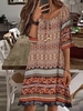 Women Casual Ethnic Summer Polyester Micro-Elasticity Lace Short Crew Neck H-Line Dresses