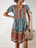Women Casual Ethnic Summer V neck Natural Vacation Short Sleeve Regular No Dresses