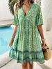 Women Casual Ethnic Summer V neck No Elasticity Loose Short Sleeve A-Line No Dresses