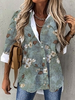 Women Casual Floral Spring Polyester Natural No Elasticity Best Sell Long sleeve Regular Blouse