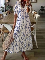 Women Casual Floral Spring Polyester V neck No Elasticity Daily Long Best Sell Dresses