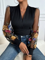 Women Casual Floral Spring/Fall Cotton Daily Regular Fit Long Sleeve Regular Regular Shirts