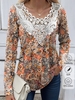 Women Casual Floral Spring/Fall Cotton Long Sleeve Crew Neck Regular H-Line Regular T-shirts