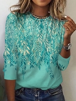 Women Casual Floral Spring/Fall Daily Loose Jersey Crew Neck Regular Regular T-shirts