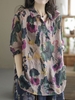Women Casual Floral Spring/Fall Loose Cotton And Linen Regular H-Line Regular Shirt Collar Shirts