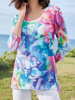 Women Casual Floral Spring/Fall Micro-Elasticity Daily Loose Three Quarter Sleeve Crew Neck Regular T-shirts