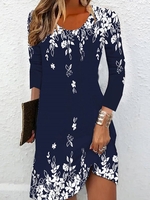 Women Casual Floral Spring/Fall Natural Loose Crew Neck H-Line Regular Medium Elasticity Dresses