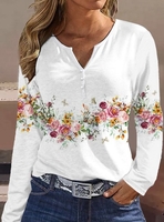 Women Casual Floral Spring/Fall Natural Micro-Elasticity Notched H-Line Regular CR Shirts