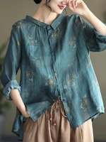 Women Casual Floral Spring/Fall No Elasticity Daily Loose Regular Raglan Sleeves H-Line Blouses