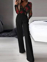 Women Casual Floral Spring/Fall Polyester Micro-Elasticity Daily Regular Fit Long Regular Jumpsuits