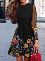 Women Casual Floral Spring/Fall Polyester Natural Daily Regular Fit H-Line Mesh Dresses