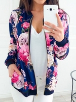 Women Casual Floral Spring/Fall Polyester Natural No Elasticity Daily Wrap Regular Jackets