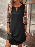 Women Casual Floral Spring/Fall Polyester Natural No Elasticity Short H-Line Mesh Dresses