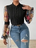 Women Casual Floral Spring/Fall Polyester Party Loose Long Sleeve Regular Mesh Blouses