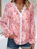 Women Casual Floral Spring/Fall Polyester V neck Daily Long Sleeve Regular Regular Shirts