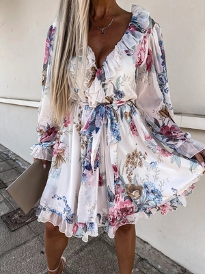 Women Casual Floral
Spring/Fall Polyester V neck
No Elasticity Short Long
Sleeve H-Line Dresses