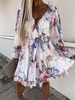 Women Casual Floral Spring/Fall Polyester V neck No Elasticity Short Long Sleeve H-Line Dresses
