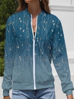 Women Casual Floral Spring/Fall Polyester Zipper Micro-Elasticity Daily Loose H-Line Jackets