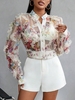 Women Casual Floral Spring/Fall Stand Collar No Elasticity Daily Loose Long Sleeve Mesh Blouses