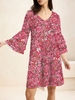 Women Casual Floral Spring/Fall V neck Micro-Elasticity Short Three Quarter Sleeve Regular No Dresses