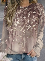 Women Casual Floral Spring/Fall Vacation Loose Long Sleeve Regular H-Line Regular Sweatshirts