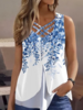 Women Casual Floral Summer Cotton Cross Neck High Elasticity Daily Sleeveless H-Line Tank Tops