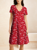 Women Casual Floral Summer Cotton High Elasticity Vacation Loose Short Sleeve H-Line Dresses