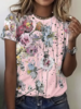 Women Casual Floral Summer Daily Short Sleeve Crew Neck Regular H-Line Regular T-shirts