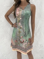 Women Casual Floral Summer Daily Short Sleeveless Tank Buckle FF Dresses