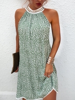 Women Casual Floral Summer Halter Natural No Elasticity Loose Lace Sleeveless Dresses