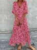 Women Casual Floral Summer High Waist No Elasticity Loose Maxi Half sleeve Rayon Dresses