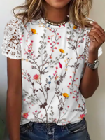 Women Casual Floral Summer Lace Crew Neck Regular Regular Medium Elasticity CR Shirts