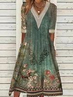 Women Casual Floral Summer Lace Long T-Shirt Dress A-Line CR FF Dresses