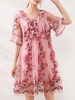 Women Casual Floral Summer Lace No Elasticity Loose Short Half Sleeve Regular Dresses